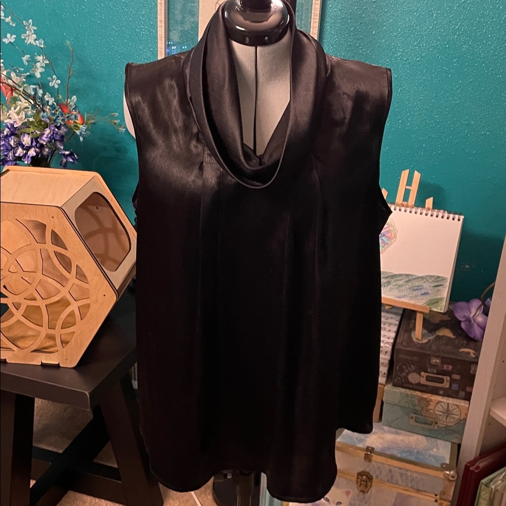dressbarn Black Satiny Cowl Neck Blouse 1X